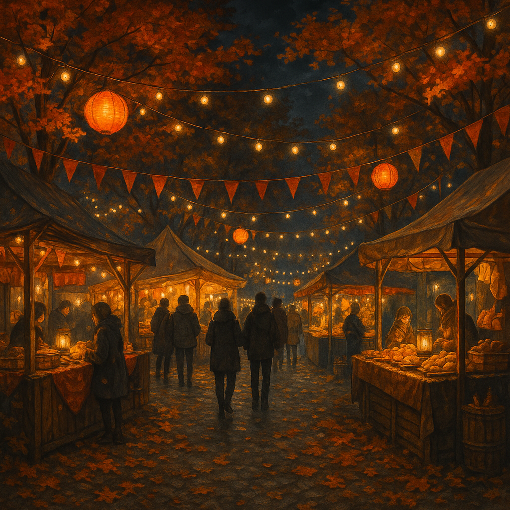 Vibrant Nighttime Festival Market