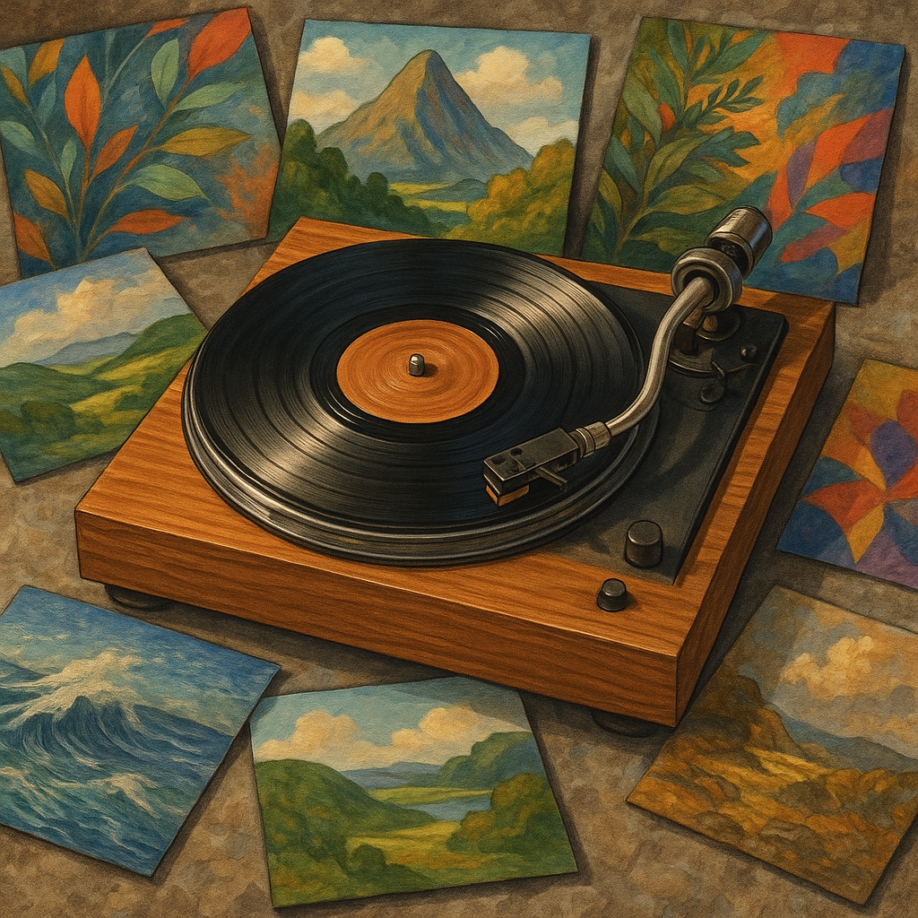 Vinyl Player and Vibrant Album Art