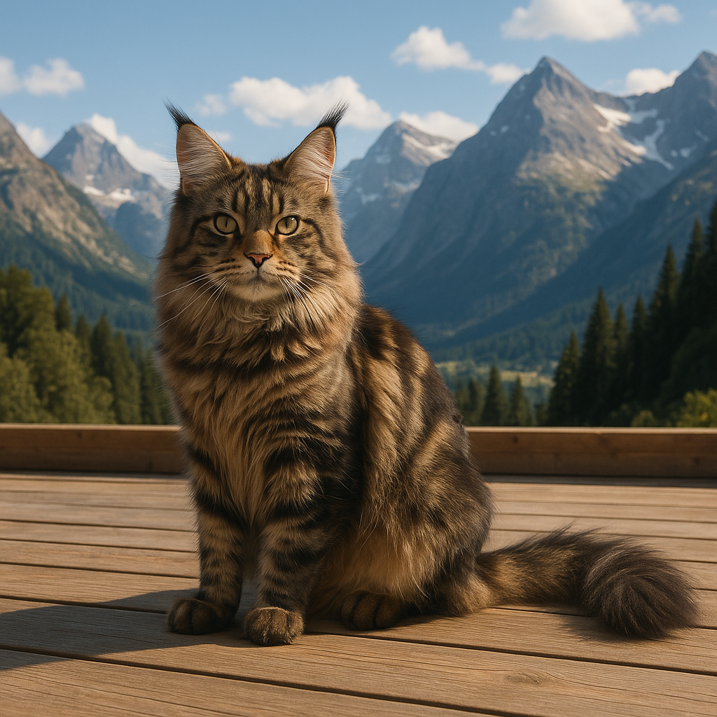 Maine Coon on Mountain Deck